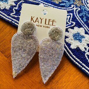 Boutique Kay Lee New York Beaded Heart Earrings - Silver